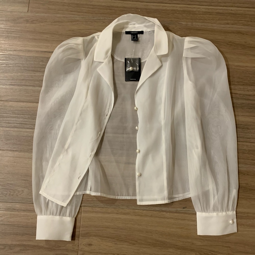 Sheer long sleeve shirt with pearls